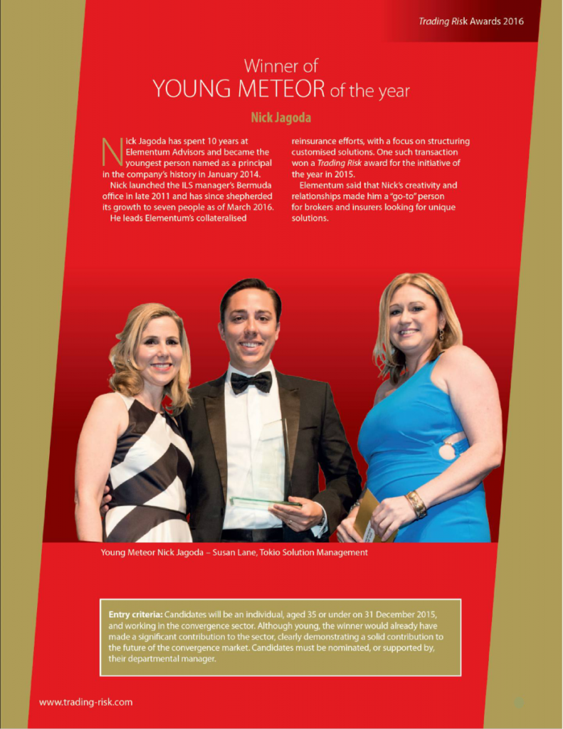 Nick Jagoda was the winner of Trading Risk Magazine’s 2016 Young Meteor award.