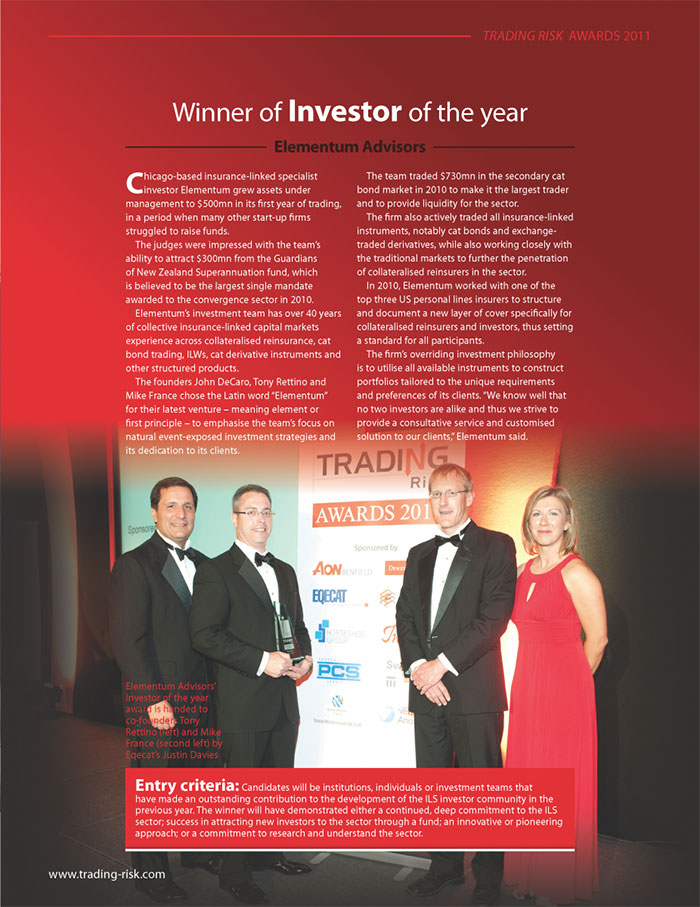 Trading Risk Awards 2011 Investor of the Year 