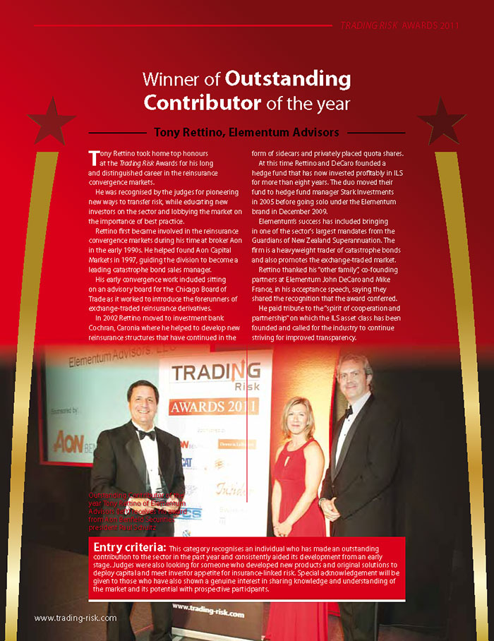 Trading Risk Awards 2011 Outstanding Contributor of the Year award